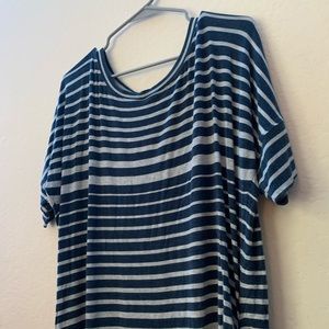 Blue and Grey Striped Dress with Design at Hip